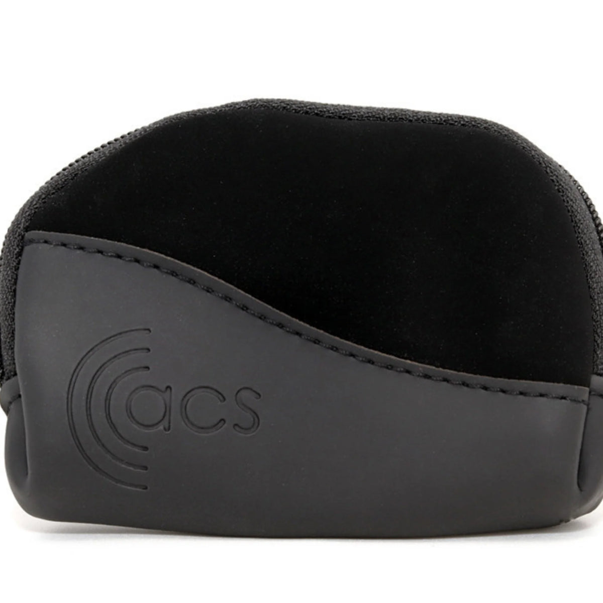 Black earbud case with 'ACS' logo on a white background
