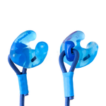 blue earplugs with fixed cording on white background