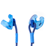 blue earplugs with blue fixed cording.