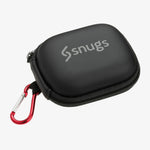 Black pouch with 'snugs' branding and a red carabiner on a white background