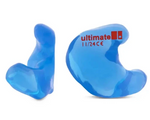 Blue earplugs with 'ultimate' branding on a white background