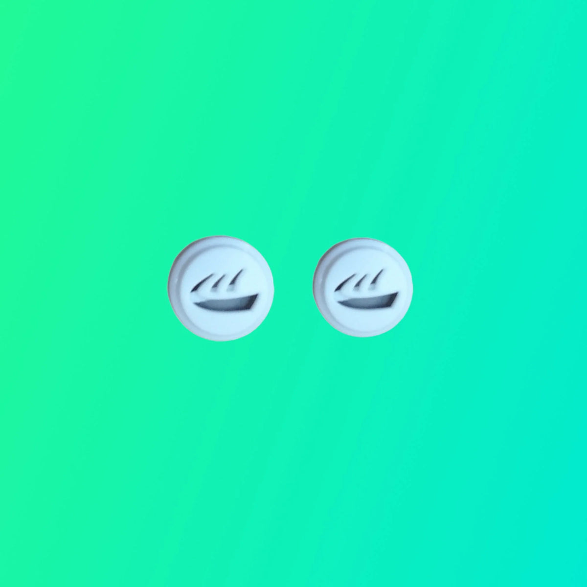 blue earplug filter on green background