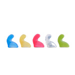 colour chart for earplugs including blue, yellow, red, clear and green.